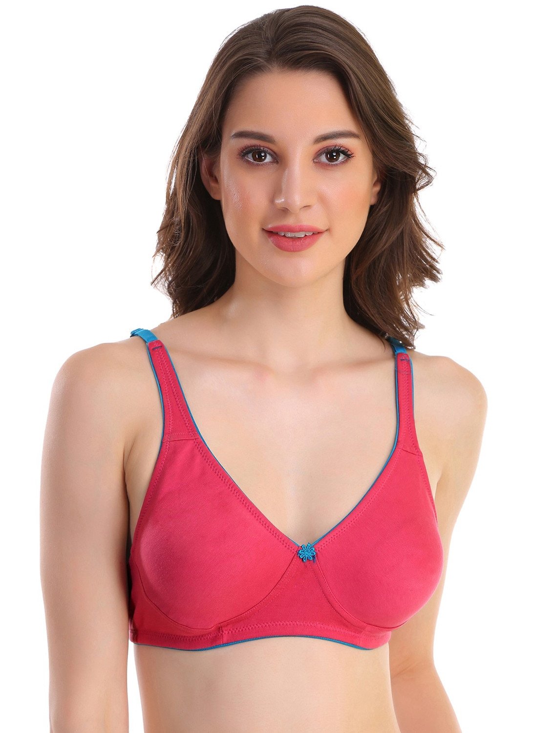 Pink Cotton Blend Regular Bra