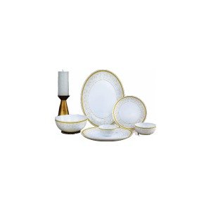 Cello Pack of 27 Royal Amber Gold Opalware Cello Dinner Set (Microwave Safe) Cello 27 Pieces Dinner Set