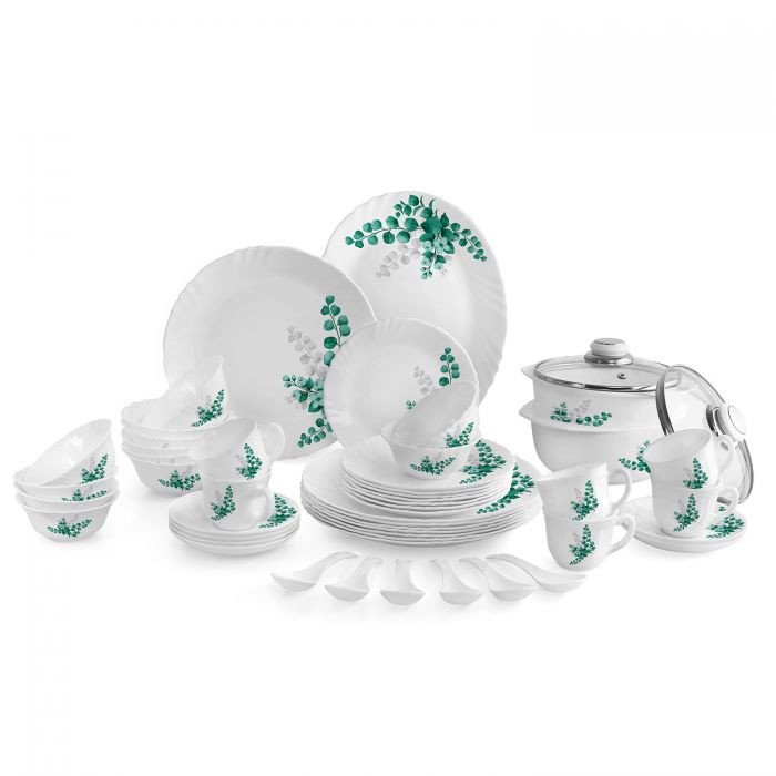 Cello Aqua Leaves Dinner Set Opal Dinnerware Imperial Collection 35 Pcs