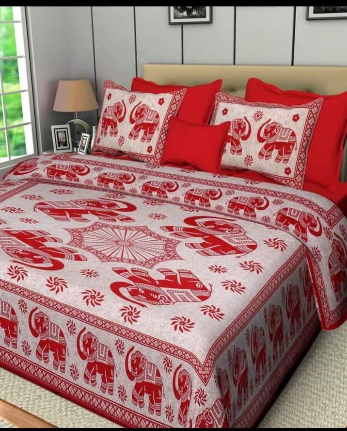Sanganeri Mart Jaipuri Prints Cotton Bed sheet For Double Bed With Two Pillow Cover Size 85 x 95 Inch