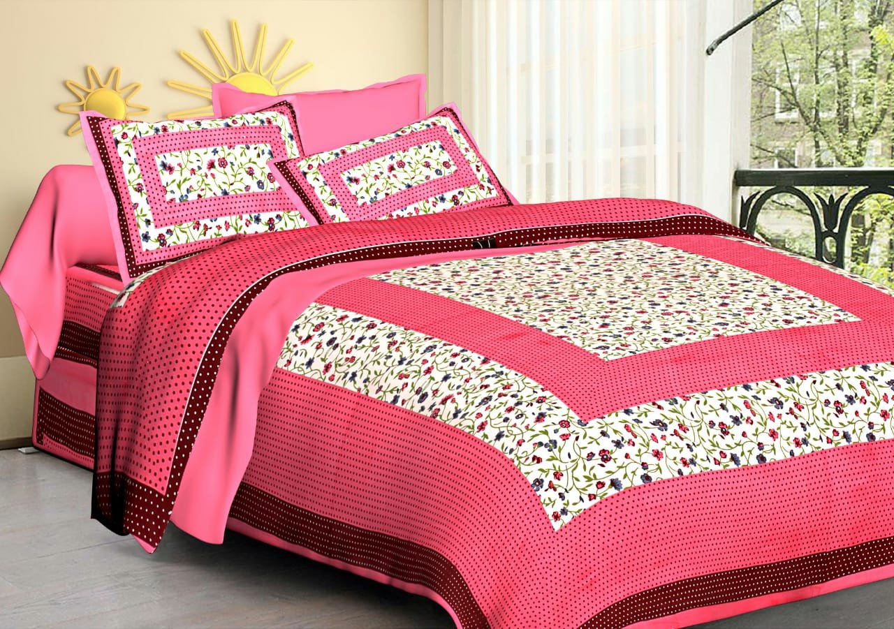Jaipuri Prints Cotton Bed sheet For Double Bed With Two Pillow Cover Size 85 x 95 Inch