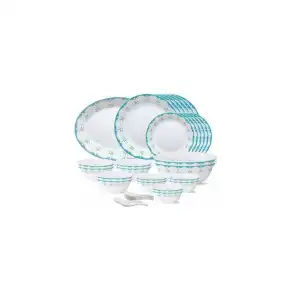Borosil Pack of 33 Opalware Royal Jade Dinner Set (Microwave Safe)
