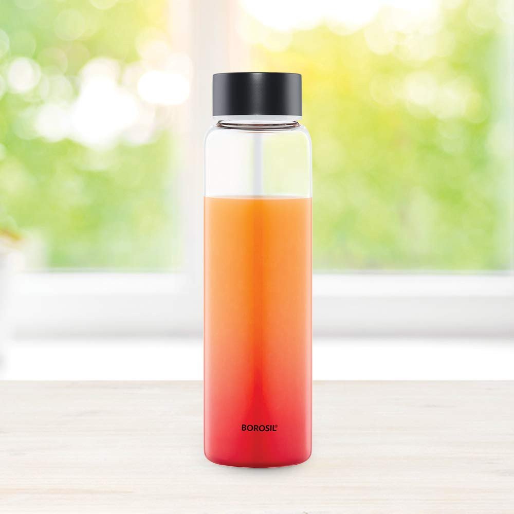 Borosil Crysto Wide Mouth Borosilicate Black Lid Glass Water Bottle , 1L (Black)