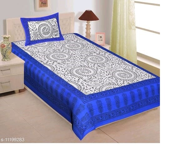Sanganeri Mart Jaipuri Prints Cotton Bed sheet For Single Bed / Diwan Bed Sheet With One Pillow Cover Size 60 x 90 Inch