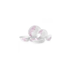 Cello ImperialPink Swirl Opalware Dinner Set 33 Pieces, White-(Microwave Safe)