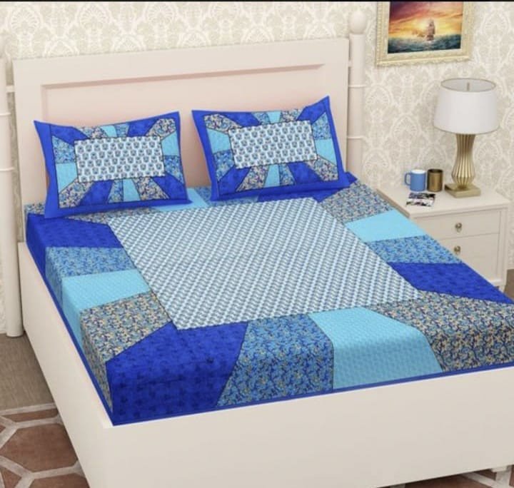 Sanganeri Mart Jaipuri Prints Cotton Bed sheet For Double Bed With Two Pillow Cover Size 85 x 95 Inch