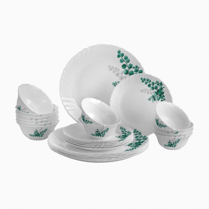 Cello Aqua Leaves Dinner Set Opal Dinnerware Imperial Collection 24 Pcs (Component)