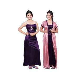 Sleep in Style with Women's Pack of 2 Solid Nightdress Set