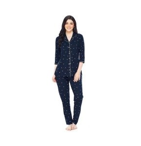 Stay Stylish and Comfortable with Women's Cotton Star & Dot Printed Night Suit Set of Shirt & Pyjama
