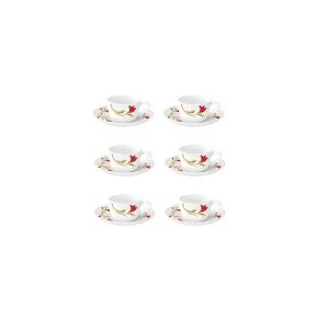 Borosil Larah Red Lily Opalware Cup & Saucer Set, 12-Pieces