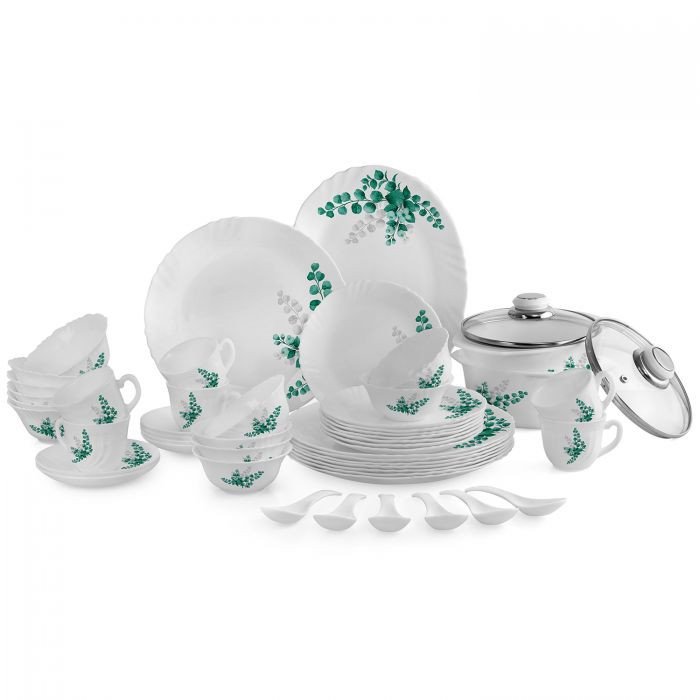 Cello Aqua Leaves Dinner Set Opal Dinnerware Imperial Collection 45 Pcs (C)
