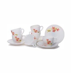 LaOpala Opalware Cup and Saucer Set - 6 Pieces of Cup and 6 Pieces of Saucer (Coral Charm)