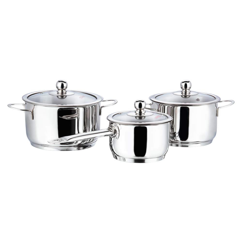 Vinod Stainless Steel Induction Friendly Tuscany Casserole with Glass Lid 3- Pieces