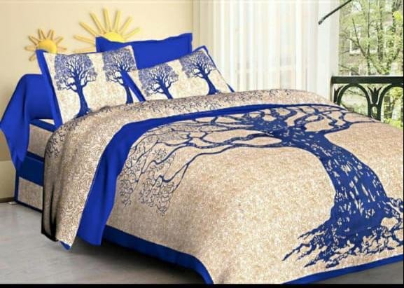 Sanganeri Mart Jaipuri Prints Cotton Bed sheet For Double Bed With Two Pillow Cover Size 85 x 95 Inch