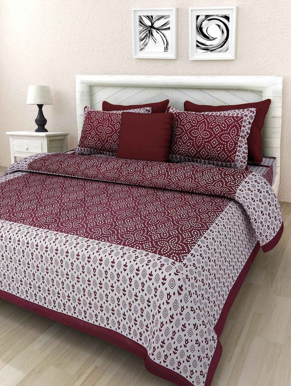 Sanganeri Mart Cotton Bed Sheet For Double Bed With Two Pillow Cover Size 85 x 95 Inch