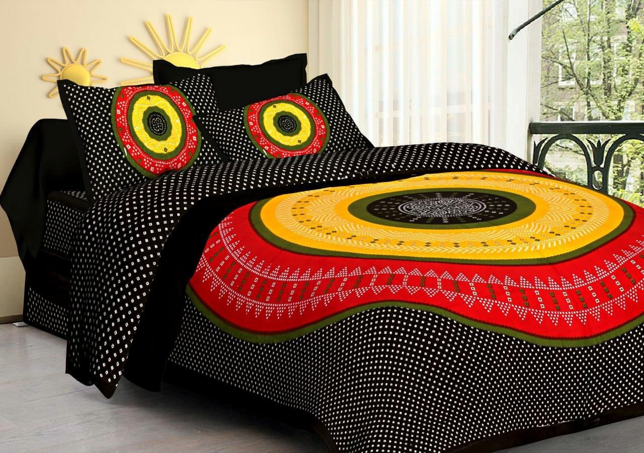 Sanganeri Mart Jaipuri Prints Cotton Bed sheet For Double Bed With Two Pillow Cover Size 85 x 95 Inch