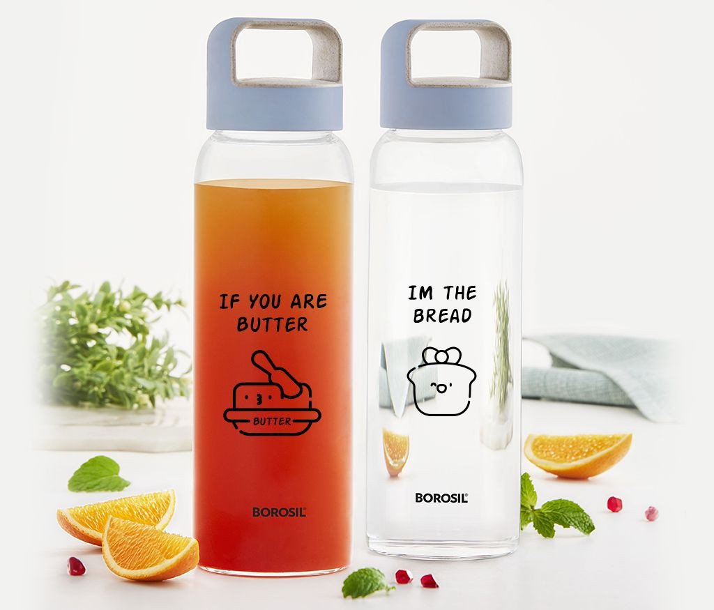 Borosil-U:Me Crysto Water Bottles, Set of 2 (750 ml x 2) Transparent Water Bottle