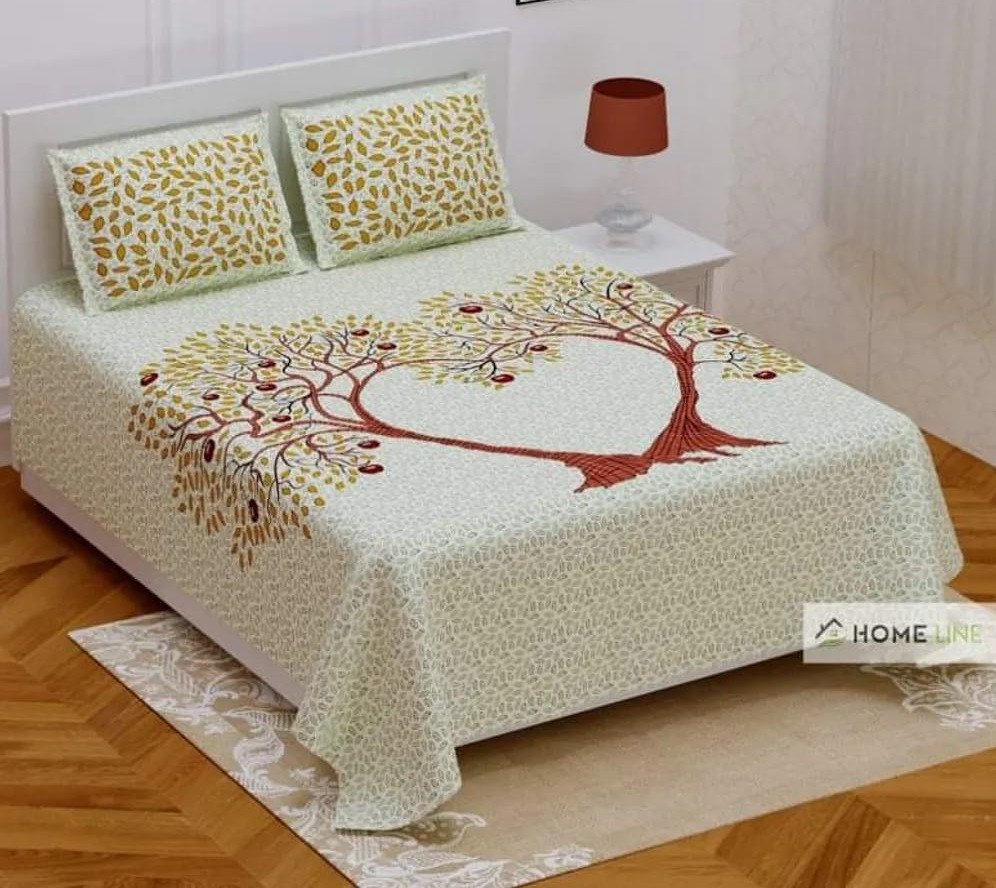 Sanganeri Mart Jaipuri Prints Cotton Bed sheet For Double Bed With Two Pillow Cover Size 85 x 95 Inch