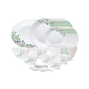 Larah by Borosil Tiara Series Foliage 44-Piece Opalware Dinner Set in White