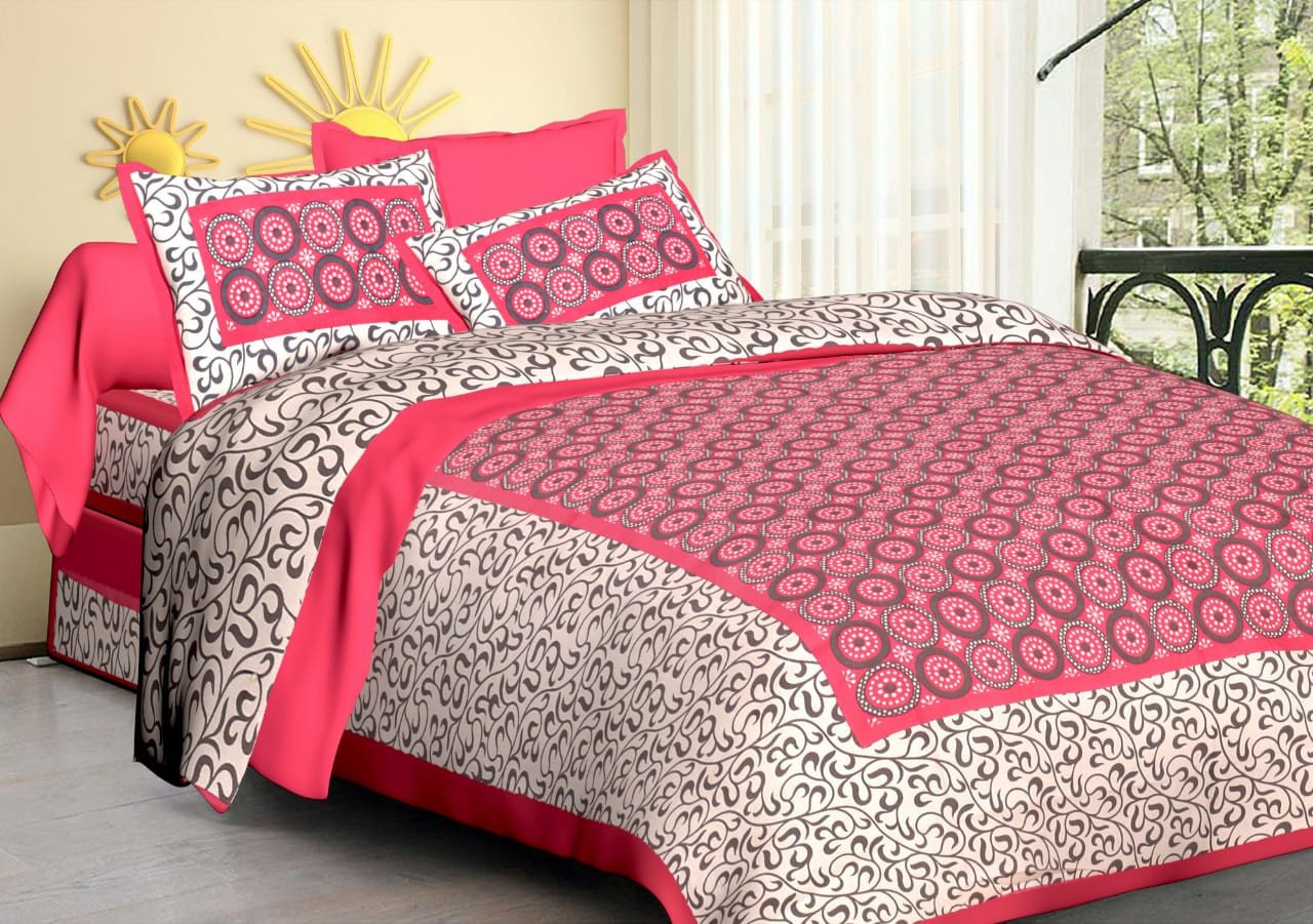 Sanganeri Mart Jaipuri Prints Cotton Bed sheet For Double Bed With Two Pillow Cover Size 85 x 95 Inch