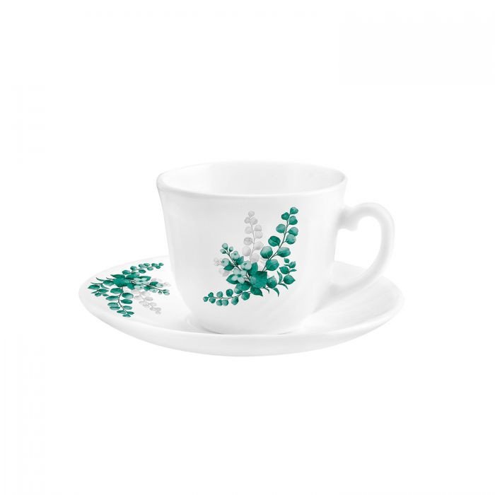 Cello Bella Aqua Leaves Cup Saucer 6 Cup 6 Saucer