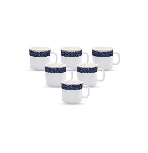 La Opala Diva Sovrana Collection Opal Glass Coffee Mug Set 6 pcs - Regent Blue/White (180 ML)
