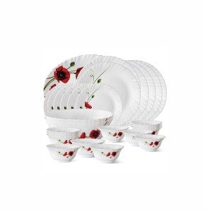 Larah by BOROSIL R.Carnation Opalware Dinner Set, 27-Pieces, White