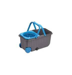 Polyset Dual Mop Bucket with Wheels, Microfiber Mop with 1 Refill, Adjustable Height and Clip Lock Handle, Self-Wringing 360° Spinner