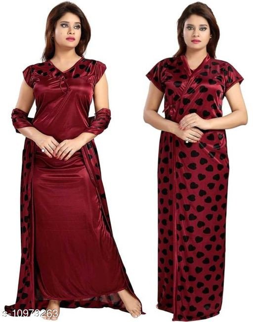 Women's Satin Full-Length Nighty/Night Wear/Sleep Wear/Night Gown Pack Of 2