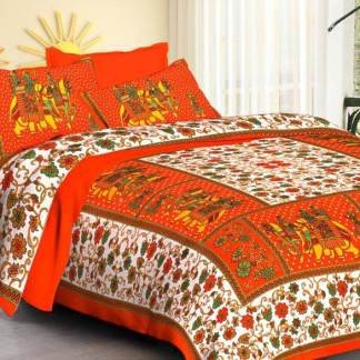 Jaipuri Prints Cotton Bed sheet For Double Bed With Two Pillow Cover Size 85 x 95 Inch