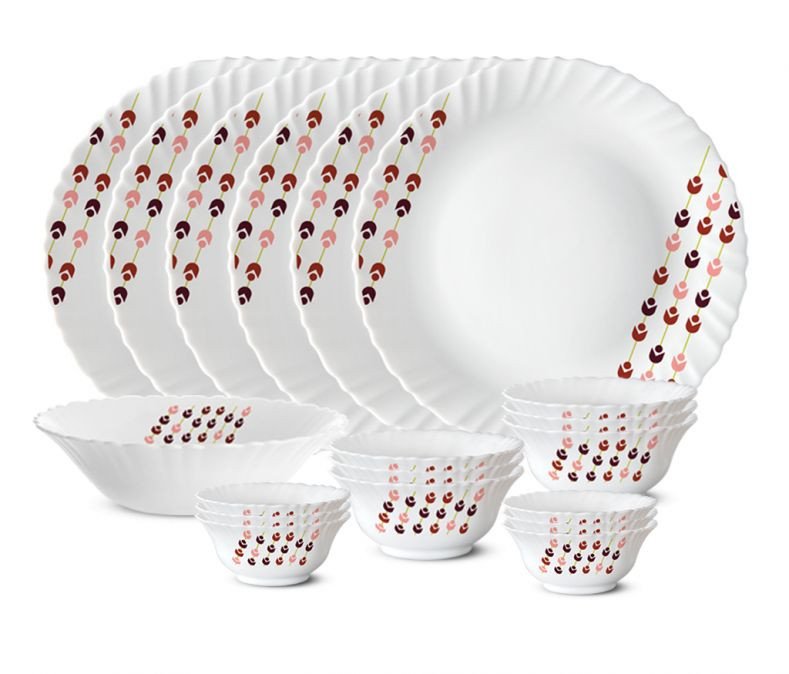 Larah by Borosil Opal Glass Utsav Berry Bliss Dinner Set 19 Pcs-(Microwave Safe)