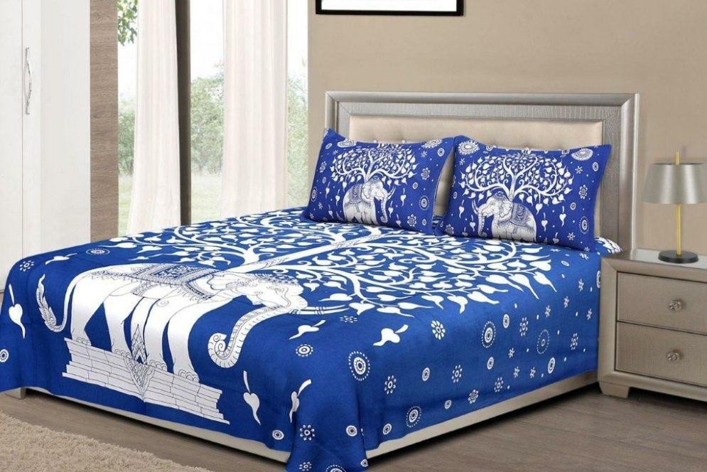 Sanganeri Mart Jaipuri Prints Cotton Bed sheet For Double Bed With Two Pillow Cover Size 85 x 95 Inch