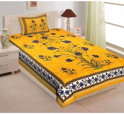 Sanganeri Mart Jaipuri Prints Cotton Bed sheet For Single Bed / Diwan Bed Sheet With One Pillow Cover Size 60 x 90 Inch