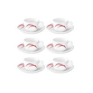 Red Stella Cup & Saucer Set by Borosil, 12-Pieces, 145ml (Opalware)