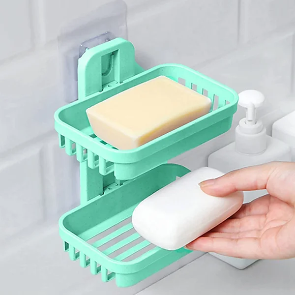 Double Layer Soap Stand Dish For Bathroom Kitchen Sink Magic Stickers Wall Mounted Soap Dish Holder