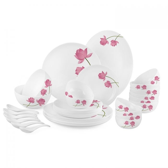 Cello Royale Collection 33 Piece Pink Lotus Dinner Set (Microwave Safe)