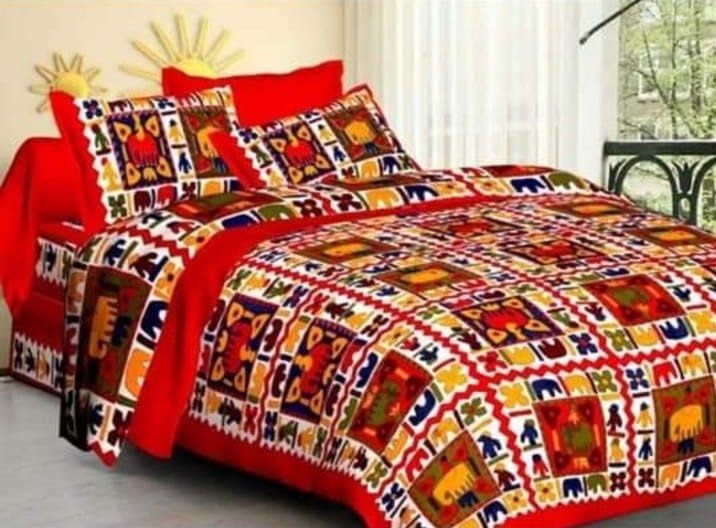 Sanganeri Mart Jaipuri Prints Cotton Bed sheet For Double Bed With Two Pillow Cover Size 85 x 95 Inch