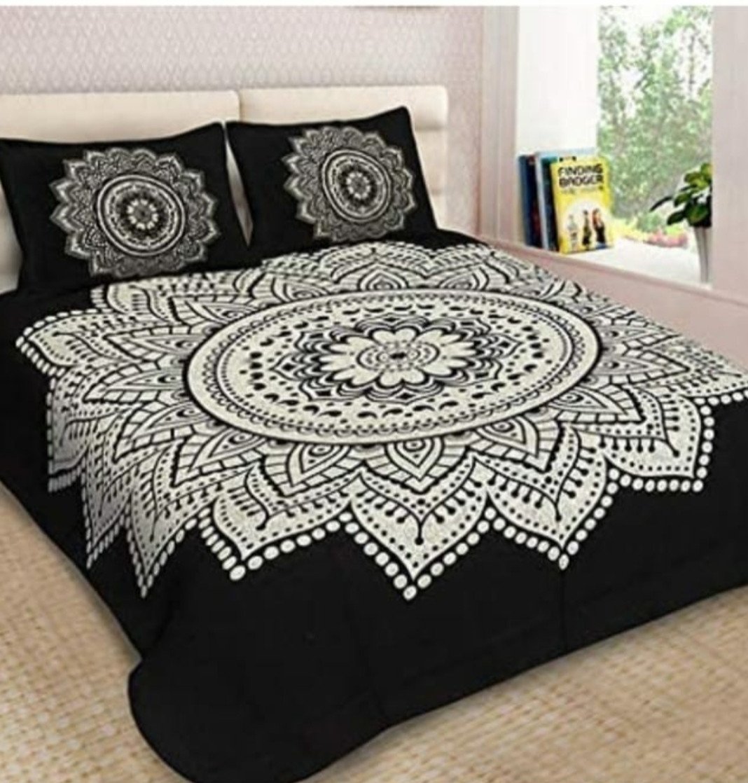 Sanganeri Mart Jaipuri Prints Cotton Bed sheet For Double Bed With Two Pillow Cover Size 85 x 95 Inch