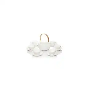 Lifestyle Porcelain Tea Pot Set with Tea Cup & Saucer Set of 6 | Neo Modern Design Tea Kettle | Replacement Guarantee | Microwave Safe