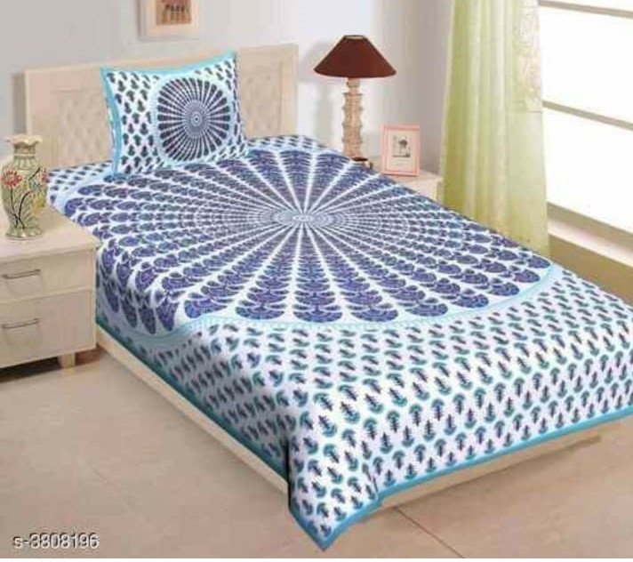 Sanganeri Mart Jaipuri Prints Cotton Bed sheet For Single Bed / Diwan Bed Sheet With One Pillow Cover Size 60 x 90 Inch