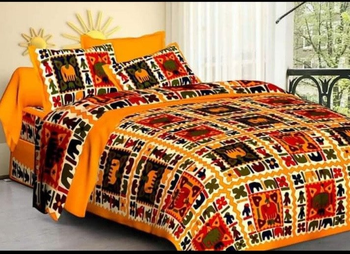 Sanganeri Mart Jaipuri Prints Cotton Bed sheet For Double Bed With Two Pillow Cover Size 85 x 95 Inch