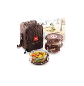 Cello Glass Lunch Box Set with Bag, 350ml, Set of 3, Clear