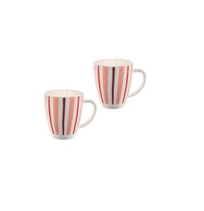 Larah by Borosil Set of 2 Red Strip White Tea Coffee Set Opalware Coffee Mug  (400 ml, Pack of 2)-Microwave Safe, Chip Resistant